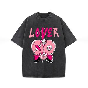 เสื้อยืดผ้าฝ้ายฟอก100% สไตล์วินเทจย้อนยุคสำหรับผู้ชายผ้าฝ้ายฟอกสีคุณภาพสูงสไตล์ฮิปฮอปแขนสั้นพิมพ์ลายโอเวอร์ไซส์ออกกำลังกาย - Product Image 2