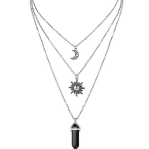 Collana Trendy a Tre Strati con Ciondolo in Cristallo Esagonale Nero Sole e Luna, Gioielli da Strega per Donne - Product Image 1