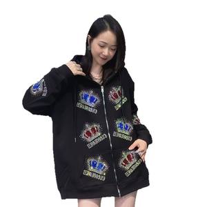 <span class=keywords><strong>Sudadera</strong></span> <span class=keywords><strong>con</strong></span> capucha Unisex de talla grande <span class=keywords><strong>con</strong></span> diamantes de imitación, chaqueta para otoño e invierno <span class=keywords><strong>con</strong></span> cremallera de lana gruesa, Top holgado, traje largo 0565 - Product Image 5