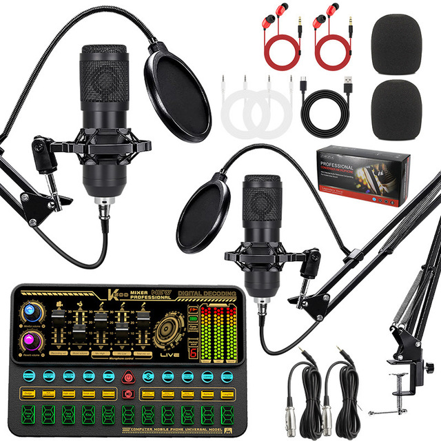 K500 Wired Desktop Condenser Microphone Cardioid High Sensitivity Sound Card Noise Cancelling LED/RGB Lighting Type C/XLR