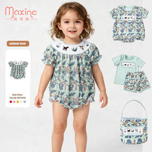 スモック子供服カモマガモ刺繍ベビードレスパフスリーブ夏のベビーガールズドレス - Product Image 4