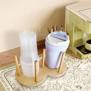Organizzatore Rotondo in Legno a 2 Pezzi per Tavolino da Caffè, Dispenser per Tazze da Bancone, Porta Bicchieri di Carta Usa e Getta, Organizzatore per Coperchi per Ristoranti - Product Image 2