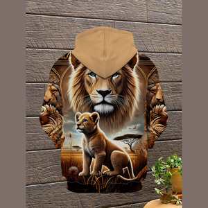 Felpa con Cappuccio Personalizzata con Motivo <span class=keywords><strong>Leone</strong></span> Cartoon Stampato in 3D e Chiusura a Coulisse - Product Image 3