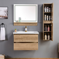 Meuble-Lavabo de Salle de Bain Moderne avec Miroir LED, Vasque en Céramique, Design Mural, Durable, Résistant à l'Eau, Tiroirs à Fermeture Douce