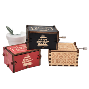 Exquisita Caja Musical de Madera Moderna Hecha a Mano y Ecológica con Manivela, Canción de Feliz <span class=keywords><strong>Cumpleaños</strong></span>, Duración del Sonido de 18 Segundos, Logotipo Personalizado - Product Image 1