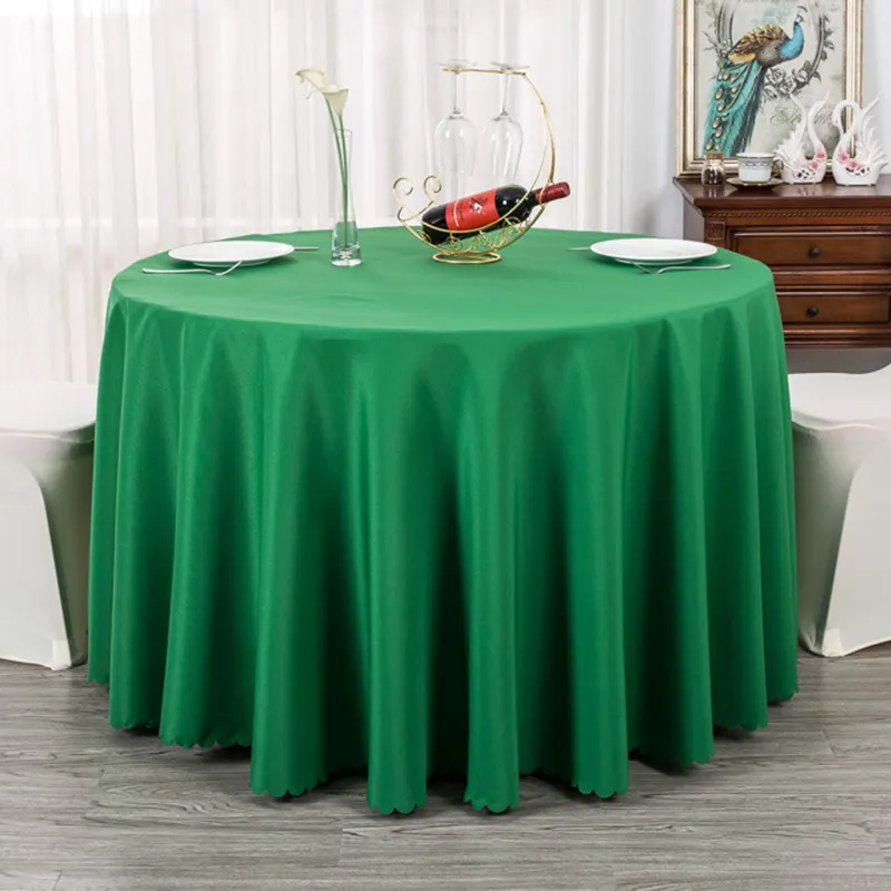 Wholesale Polyester Custom Green Round Outdoors Party Banquet Wedding Tablecloth Table Cloth