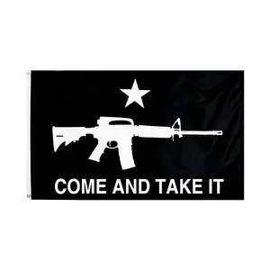 Portable Rectangular Come And Take It Custom Flag With White Rifle Pattern