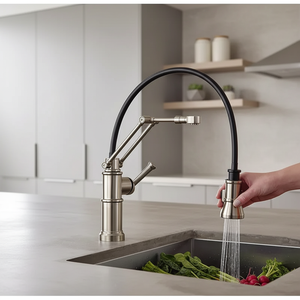 Robinet de cuisine monocommande extractible en laiton massif nickel brossé moderne 2026 pour évier de lavage de légumes - Product Image 1