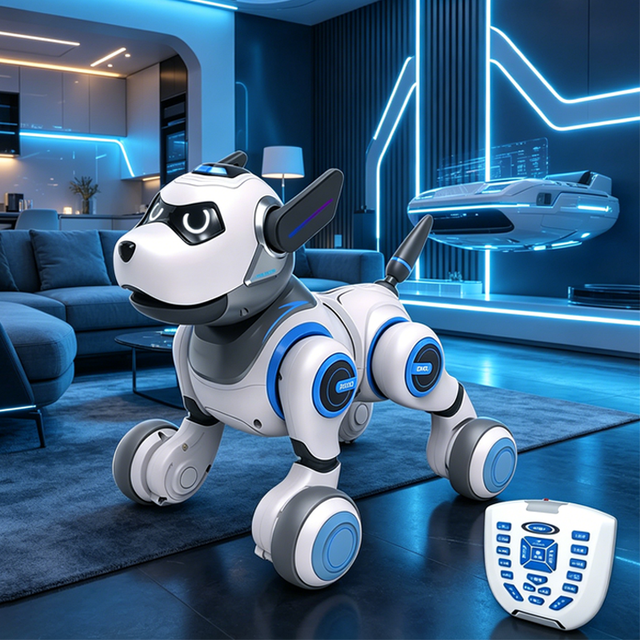 Infrared Remote Control Robotic Dog Toy 20m Range 2 Channels Metal Body Auto Return Walking Singing RC Robot for Kids Gift