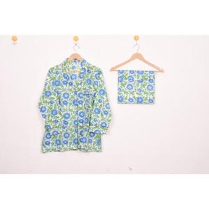 Premium Wholesale Price Blue & Green Women's Cotton Hand Block Pajama Set- Boho Loungewear ,Comfy Nightwear For Women - Product Image 1