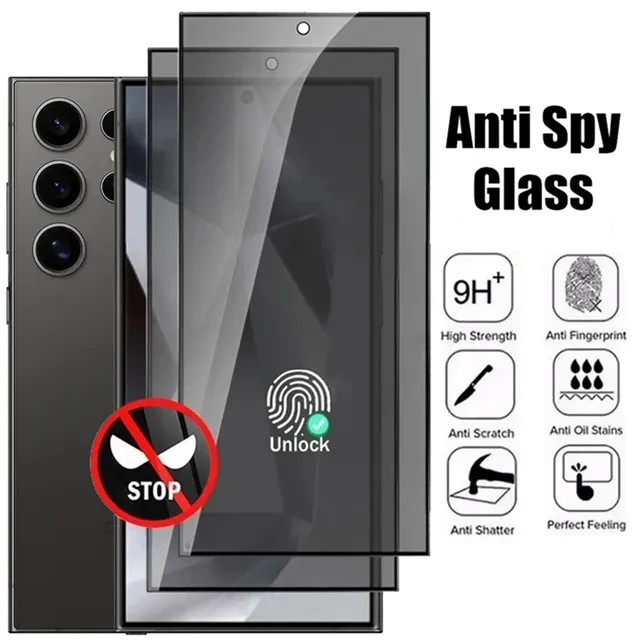 Privacy Screen Protector for Samsung Galaxy S25 S24 S23 Ultra Anti-spy Tempered Glass Fingerprint Unlock for Samsung S22 S21Plus