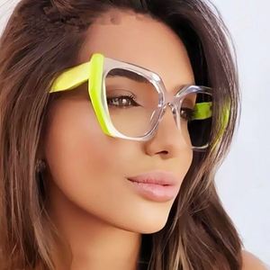 Lunettes de vue anti-lumière bleue tendance TR90 à grande monture, montures carrées patchwork œil de chat pour femmes - Product Image 2