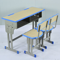 Ensemble bureau et chaise pour deux étudiants, hauteur réglable, table d'étude scolaire pour 2 élèves avec structure métallique durable pour salle de classe