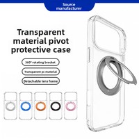 Coque de téléphone transparente en PC avec anneau magnétique et béquille pour iPhone 18/17/16/15/14, avec pare-chocs rigide résistant aux chutes et cadre d'objectif détachable