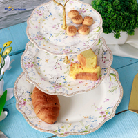 Assiette à dîner en porcelaine fine New Bone China, motif vague, support à gâteau en métal à 3 niveaux, personnalisable, doré, luxe, pour mariage, hôtel, résistant à la rouille