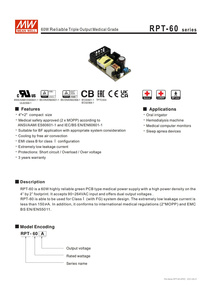 MEAN WELL-Fuente de alimentación médica para dispositivos médicos, alta fiabilidad, salida de 4x2 pulgadas, 5V/12V/-12V, salida triple de 60W - Product Image 3