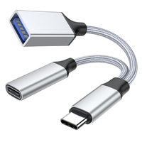 Adaptor USB C OTG 2 in 1 dengan Pengisian Daya PD 10W |   Tipe C ke USB a + USB C |   Data & Pengisian Daya Secara Bersamaan