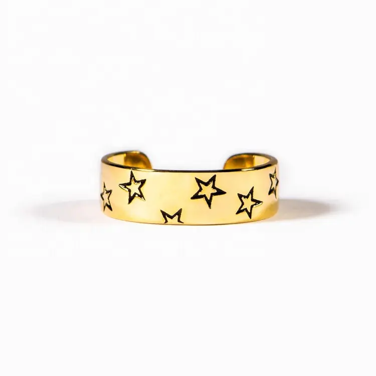 925 sterling silver plated real gold glossy finger ring full of stars fashion open ring