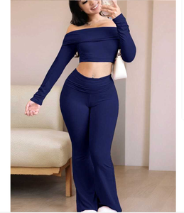 Nuovo Completo Sportivo da Donna Due Pezzi: Top Aderente a Maniche Lunghe con Spalle Scoperte e Pantaloni Lunghi Traspiranti - Product Image 1