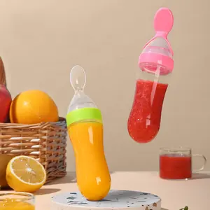 Alimentador de frutas de comida de bebé libre de BPA al por mayor alimentador de cuchara de botella exprimible de silicona alimentador de cuchara exprimidor de alimentación infantil