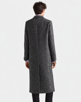 Manteau long sur mesure pour homme, OEM ODM, étiquette privée, mélange de laine texturée, boutons sur le devant, étiquette personnalisée pour les marques de mode