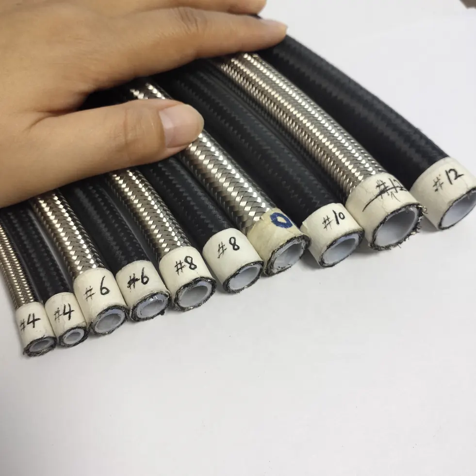 Custom 3an 4an 6an 8an 10an 12an 16an ein ptfe schwarzer Nylon Edelstahl geflochtener Kraftstoff leitungs schlauch e85 an8 ptfe Kraftstoffs ch lauch