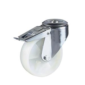Rueda giratoria de monopreno 120 DAn con rodamiento de bolas, freno de bloqueo total, tipo de orificio para perno, banda de rodadura transparente y firme. - Product Image 1