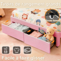 Cadre de lit en peluche Teddy avec lumières LED musicales, station de charge USB Type C, panier de rangement, tailles Twin, Full, Queen, rose et blanc