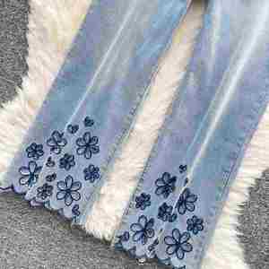 Jeans Casuales de Verano para Mujer, Sostenibles, Antiestáticos, Transpirables, Impermeables, de Secado Rápido, con Bordado y Estampado, Cintura Alta, Largo hasta el Tobillo - Product Image 3