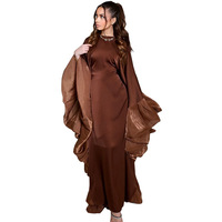 Hafizah 2026 Dubaï Robe longue Abaya Kaftan musulmane de luxe en satin à manches évasées à volants