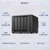 DS425+ NAS 4-Bay Tanpa Disk J4125 2GB DDR4 M.2 NVMe Cache Penyimpanan Terhubung Jaringan Cloud Pribadi Cadangan