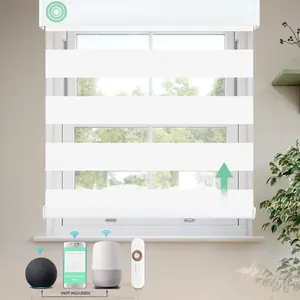 High Quality Double Layer Motorized Roller Blinds Smart WIFI Google Alexa Tuya Remote Controlled Electric Zebra Blinds