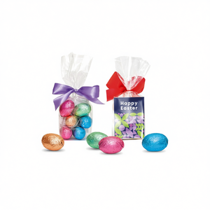 Mini uova di cioccolato di Pasqua in sacchetto con involucro colorato in lamina e nastro, confezione regalo per la festa primaverile - Product Image 2