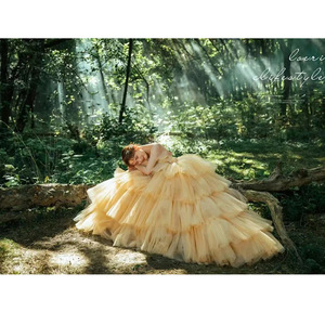 Yellow Strapless Tulle Ball Gown Wedding Dress Empire Waistline Candy Color Outdoor Themed Photography Dress - Product Image 2
