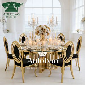 Juego de Mesa de Comedor Moderno con Cubierta de Vidrio Regular, Acero Inoxidable, 8 Sillas Metálicas, Mesa para Bodas - Product Image 3