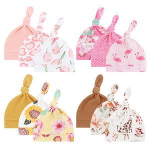 Ensemble de bonnets en coton noués pour nouveau-nés, bonnets doux pour bébés de 0 à 6 mois, vente en gros, OEM/ODM pris en charge - Product Image 3