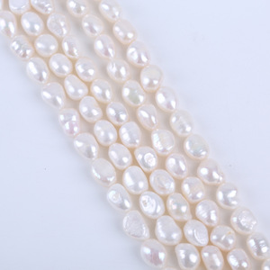 Perles d'eau douce naturelles blanches de 9-10 mm en gros, trou droit, brillantes des deux côtés, chaînes de perles dispersées pour la fabrication de bijoux DIY - Product Image 2