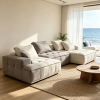Tofu-Cube Stoffsofa-Set im Skandinavischen Stil Modulares Ecksofa mit Cordbezug Armloses Design Robuste Beine für Kleine Wohnräume