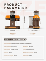 Machine à café expresso semi-automatique classique 19 bars OEM, cafetière à cappuccino 1350W pour usage domestique