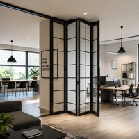 Porte pliante en aluminium à rupture de pont thermique, grille noire moderne, sur mesure, pour cloisonnement intérieur de bureaux commerciaux