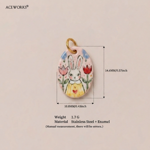 Galerie de lapins fantaisistes |   Pendentifs en forme de lapin peints à la main en acier inoxydable plaqué or 18K PVD |   Imperméable et résistant au ternissement - Product Image 6