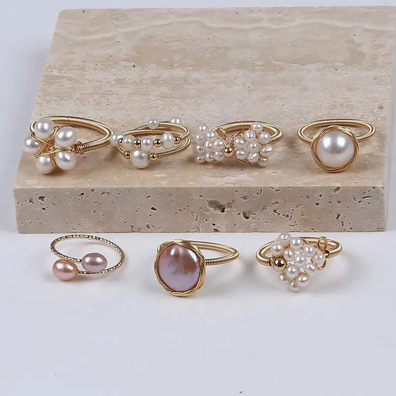 Gioielli di moda stella a cinque punte cuore farfalla forma di moneta perla doppia fila filo avvolto anelli disegni per le donne