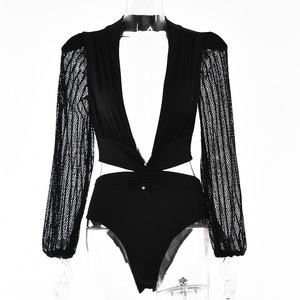 Body de manga de malla con almohadilla para hombro para <span class=keywords><strong>mujer</strong></span>, peto Sexy de verano, <span class=keywords><strong>mono</strong></span> con Espalda descubierta, Top de <span class=keywords><strong>fiesta</strong></span> de playa - Product Image 5