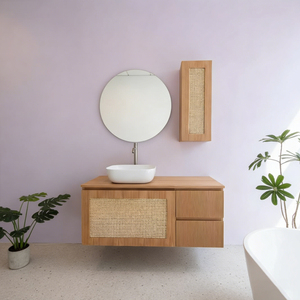 Meuble-lavabo de salle de bain suspendu moderne en bois à rayures décoratives de 18 pouces, 24 pouces, 30 pouces, 36 pouces avec lavabo - Product Image 4