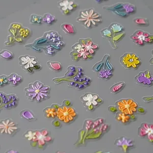 Decalques floridos para nail art, adesivos autoadesivos coloridos e florais, decoração para unhas, desenho de cores primavera verão