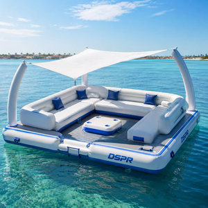 Piattaforma Galleggiante da Spiaggia con Tettoia Parasole, Gradino per Nuoto e Tappetino Antiscivolo per Noleggio Vacanze - Product Image 5