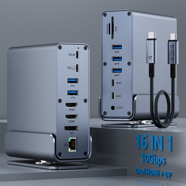 Custom OEM Universal USB C Docking Station Triple Display Dual HDMI + DP for Windows Mac 10Gbps USB C Laptop Docking Station