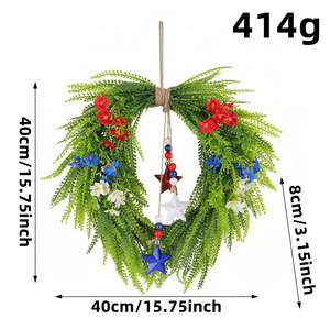 Guirlande patriotique pour la fête de l'indépendance, guirlande de fougères, fleurs rouges, blanches et bleues, ornements <span class=keywords><strong>en</strong></span> forme d'étoiles, guirlande suspendue pour le 4 <span class=keywords><strong>juillet</strong></span>, décoration murale - Product Image 5