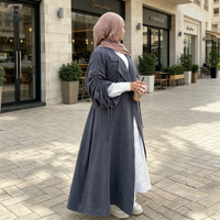 Abaya Cardigan à Col Tailleur Personnalisé OEM pour Femme, Robe Islamique Quotidienne à Manches Longues et Ouverture Frontale
