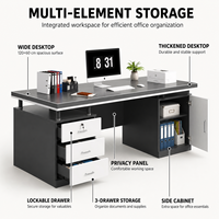 Scrivania Moderna per Ufficio con Cassetti e Armadietto, Tavolo Computer Grigio e Bianco con Vano Contenitore Bloccabile, Postazione di Lavoro per Casa e Ufficio